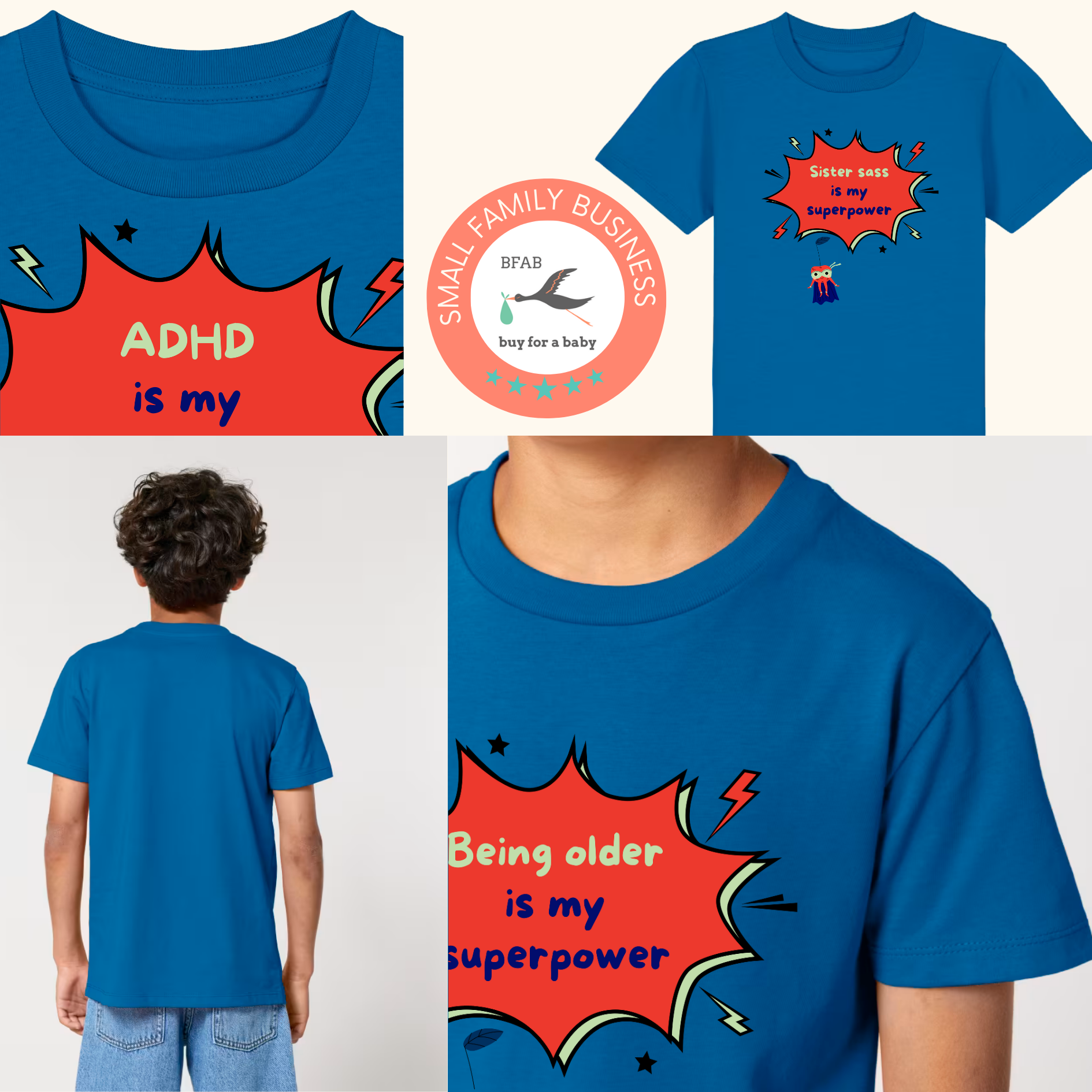 Custom t-shirt for big brother big sister royal blue which shows their superpower