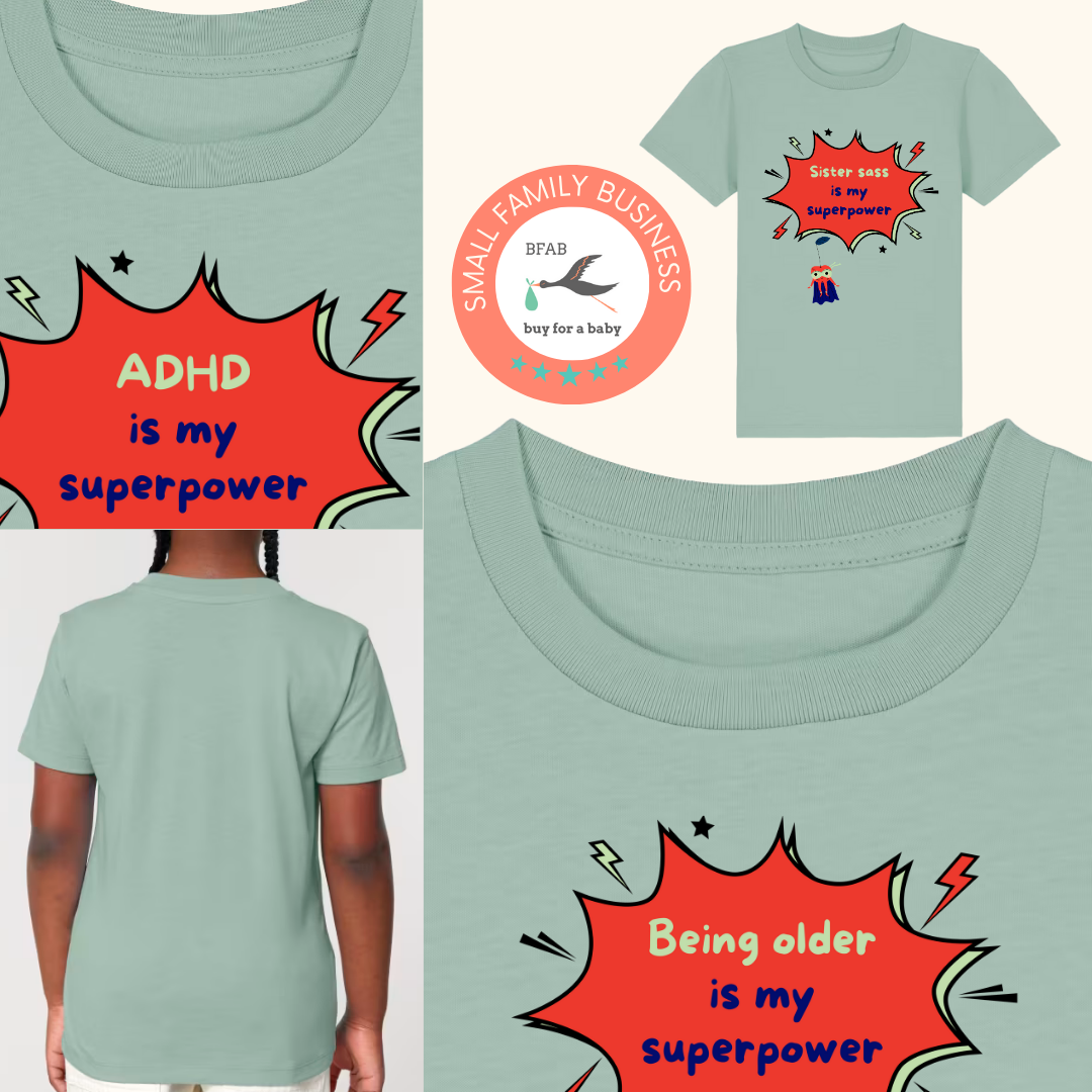 Custom t-shirt for big brother big sister sage green which shows their superpower